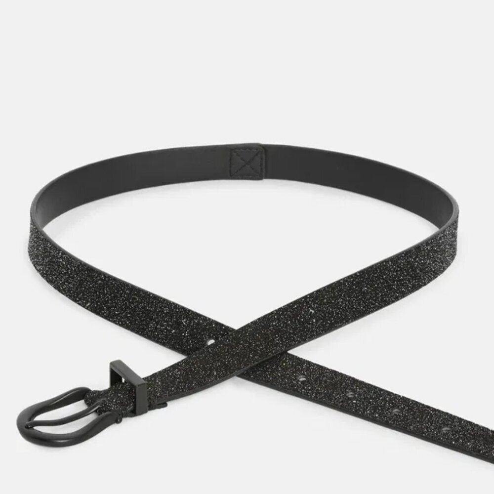 AllSaints Luna Sparkle Skinny Leather Black Western Belt Size Medium NWOT - Picture 2 of 16